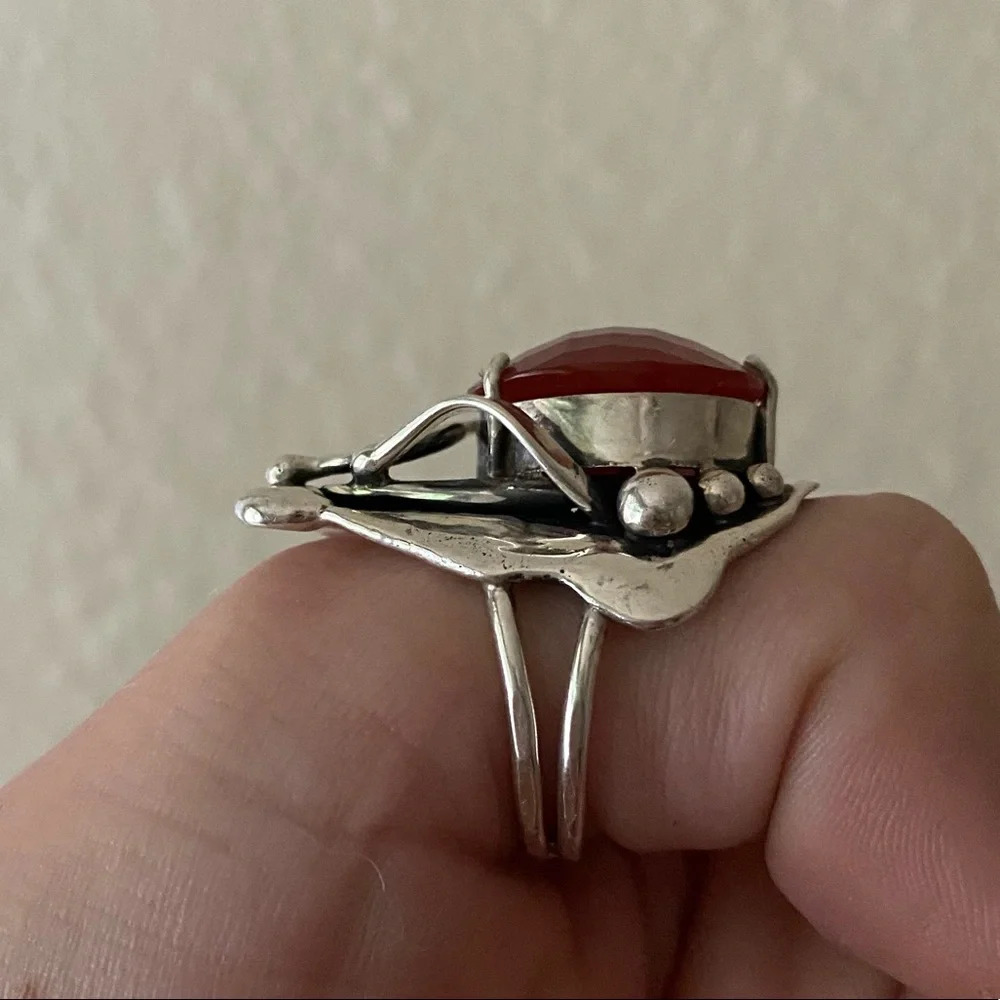 Sterling Silver Large Carnelian Stone Ring - Picture 6 of 16